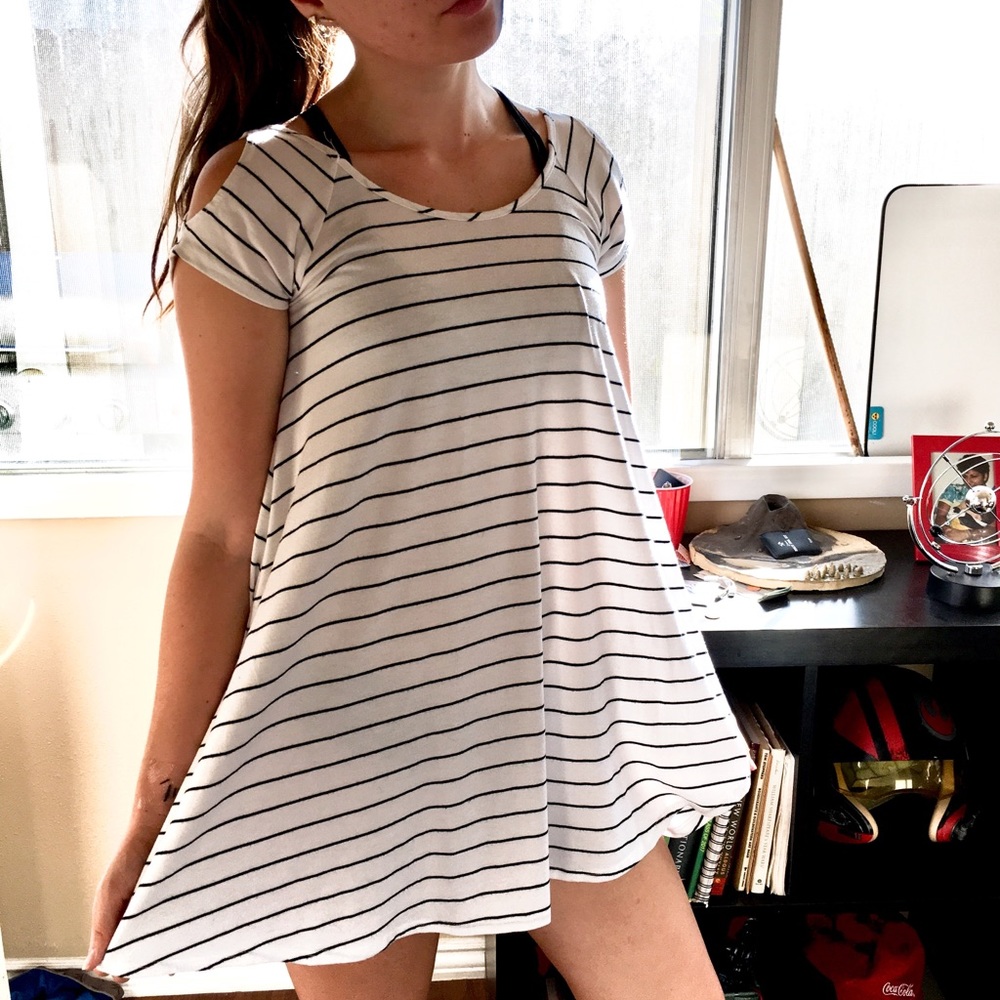 White and black striped dress